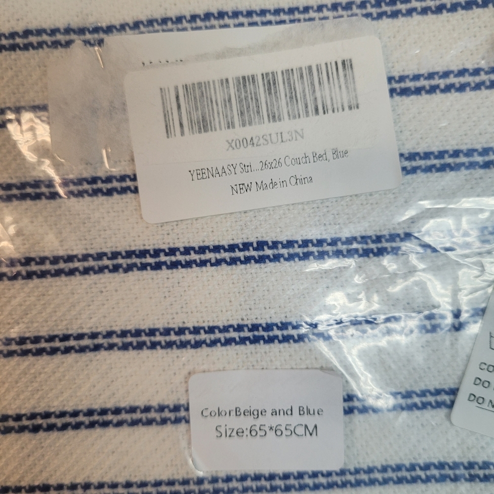 New!Throw Pillow Covers 26x26 Set of 2 Striped Fringe Farmhouse Canvas Blue Boho - Picture 5 of 7